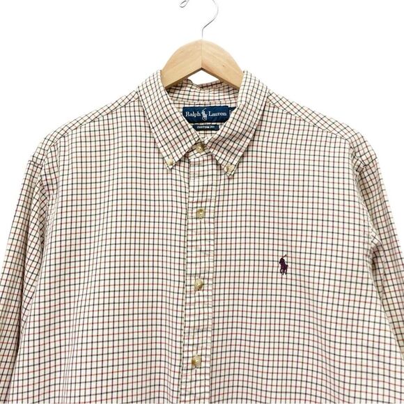 Ralph Lauren Custom Fit Plaid Button Front Shirt Cream Red Purple Pony Size XL - Picture 5 of 11